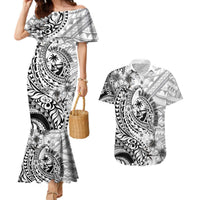 Guam-Land of the Chamorro Couples Matching Mermaid Dress and Hawaiian Shirt Polynesian Tattoo Style Hibiscus and Plumeria Art LT03 Black - Polynesian Pride