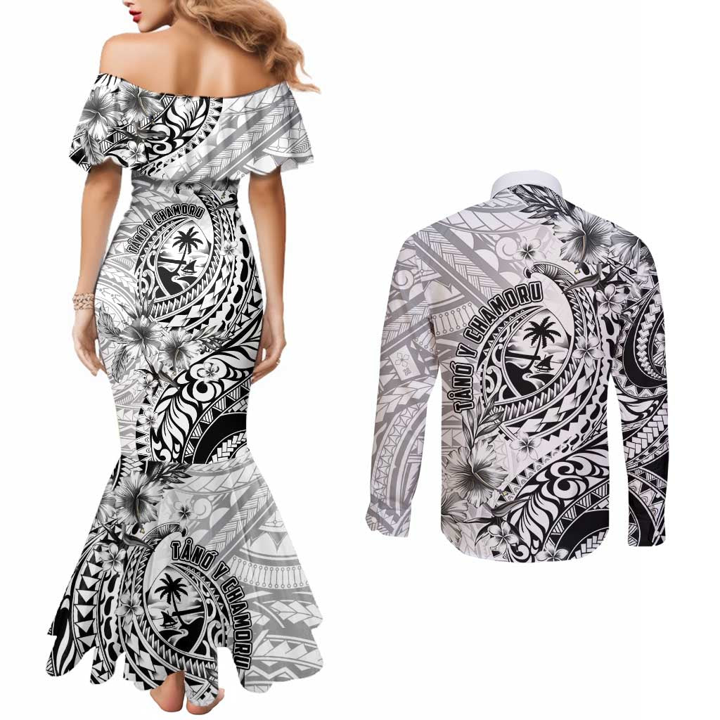 Guam-Land of the Chamorro Couples Matching Mermaid Dress and Long Sleeve Button Shirt Polynesian Tattoo Style Hibiscus and Plumeria Art LT03 - Polynesian Pride