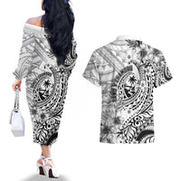 Guam-Land of the Chamorro Couples Matching Off The Shoulder Long Sleeve Dress and Hawaiian Shirt Polynesian Tattoo Style Hibiscus and Plumeria Art LT03 - Polynesian Pride