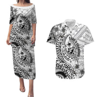 Guam-Land of the Chamorro Couples Matching Puletasi and Hawaiian Shirt Polynesian Tattoo Style Hibiscus and Plumeria Art LT03 Black - Polynesian Pride