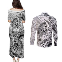 Guam-Land of the Chamorro Couples Matching Puletasi and Long Sleeve Button Shirt Polynesian Tattoo Style Hibiscus and Plumeria Art LT03 - Polynesian Pride
