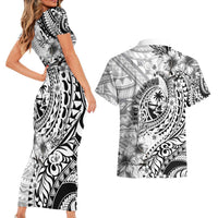 Guam-Land of the Chamorro Couples Matching Short Sleeve Bodycon Dress and Hawaiian Shirt Polynesian Tattoo Style Hibiscus and Plumeria Art LT03 - Polynesian Pride