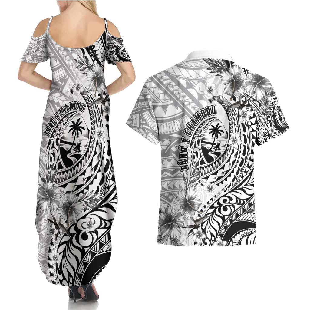 Guam-Land of the Chamorro Couples Matching Summer Maxi Dress and Hawaiian Shirt Polynesian Tattoo Style Hibiscus and Plumeria Art LT03 - Polynesian Pride
