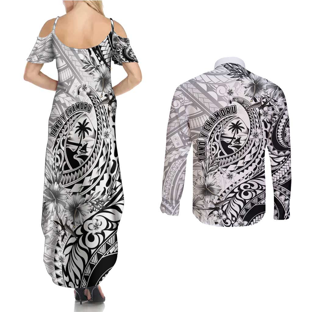 Guam-Land of the Chamorro Couples Matching Summer Maxi Dress and Long Sleeve Button Shirt Polynesian Tattoo Style Hibiscus and Plumeria Art LT03 - Polynesian Pride