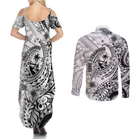 Guam-Land of the Chamorro Couples Matching Summer Maxi Dress and Long Sleeve Button Shirt Polynesian Tattoo Style Hibiscus and Plumeria Art LT03 - Polynesian Pride