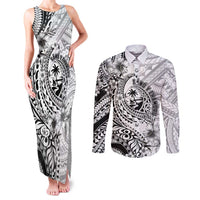 Guam-Land of the Chamorro Couples Matching Tank Maxi Dress and Long Sleeve Button Shirt Polynesian Tattoo Style Hibiscus and Plumeria Art LT03 Black - Polynesian Pride