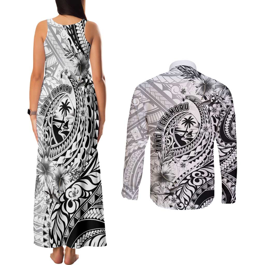 Guam-Land of the Chamorro Couples Matching Tank Maxi Dress and Long Sleeve Button Shirt Polynesian Tattoo Style Hibiscus and Plumeria Art LT03 - Polynesian Pride