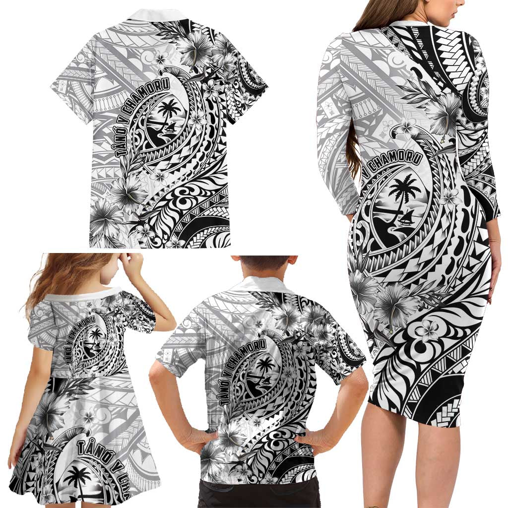 Guam-Land of the Chamorro Family Matching Long Sleeve Bodycon Dress and Hawaiian Shirt Polynesian Tattoo Style Hibiscus and Plumeria Art LT03 - Polynesian Pride