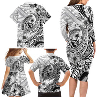 Guam-Land of the Chamorro Family Matching Long Sleeve Bodycon Dress and Hawaiian Shirt Polynesian Tattoo Style Hibiscus and Plumeria Art LT03 - Polynesian Pride
