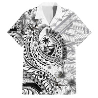 Guam-Land of the Chamorro Family Matching Long Sleeve Bodycon Dress and Hawaiian Shirt Polynesian Tattoo Style Hibiscus and Plumeria Art LT03 Dad's Shirt - Short Sleeve Black - Polynesian Pride