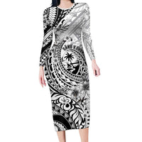 Guam-Land of the Chamorro Family Matching Long Sleeve Bodycon Dress and Hawaiian Shirt Polynesian Tattoo Style Hibiscus and Plumeria Art LT03 Mom's Dress Black - Polynesian Pride