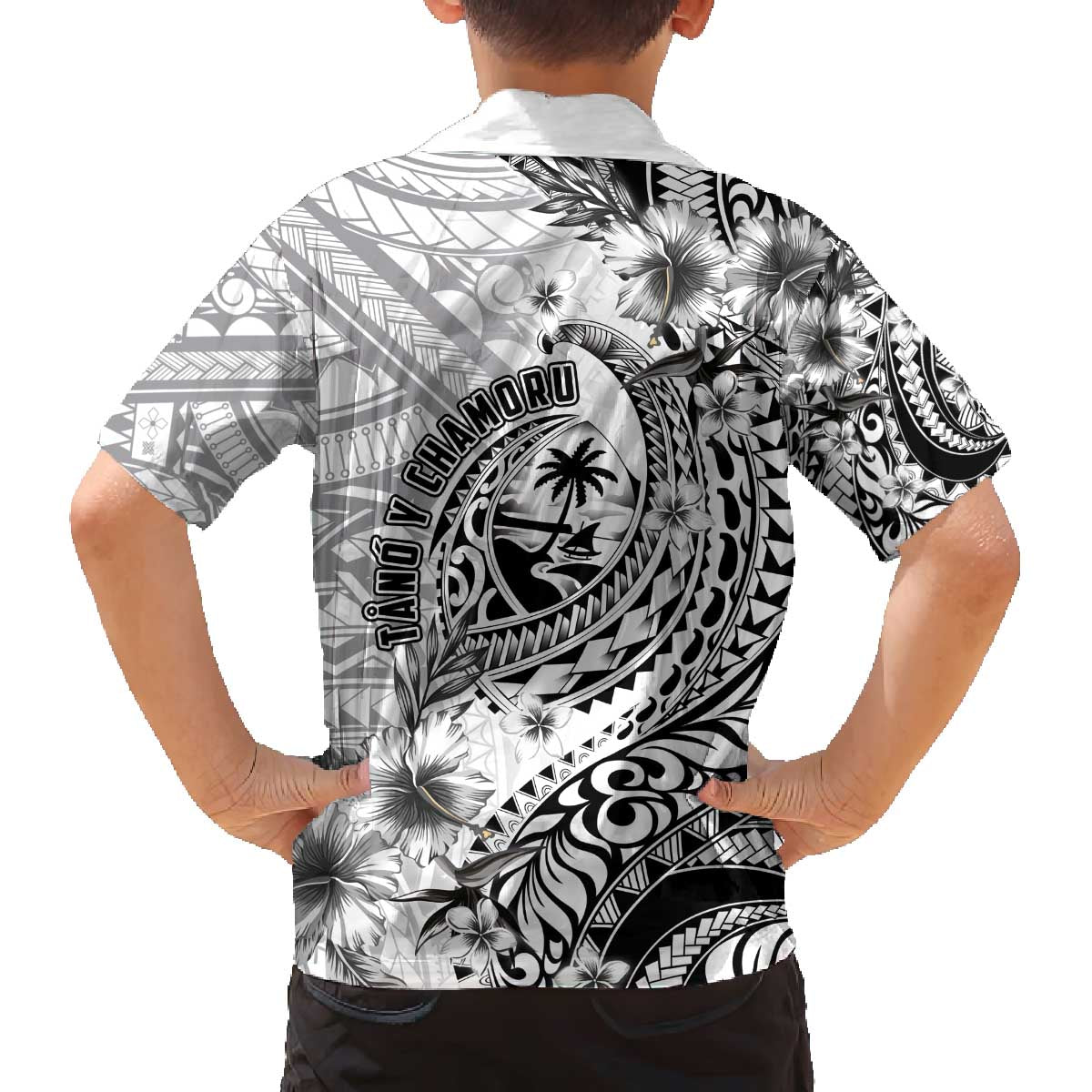 Guam-Land of the Chamorro Family Matching Off The Shoulder Long Sleeve Dress and Hawaiian Shirt Polynesian Tattoo Style Hibiscus and Plumeria Art LT03 - Polynesian Pride