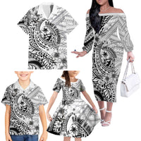 Guam-Land of the Chamorro Family Matching Off The Shoulder Long Sleeve Dress and Hawaiian Shirt Polynesian Tattoo Style Hibiscus and Plumeria Art LT03 - Polynesian Pride