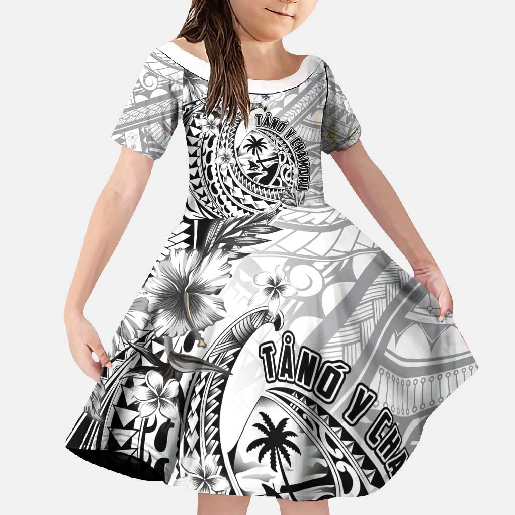 Guam-Land of the Chamorro Family Matching Off Shoulder Maxi Dress and Hawaiian Shirt Polynesian Tattoo Style Hibiscus and Plumeria Art LT03 Daughter's Dress Black - Polynesian Pride