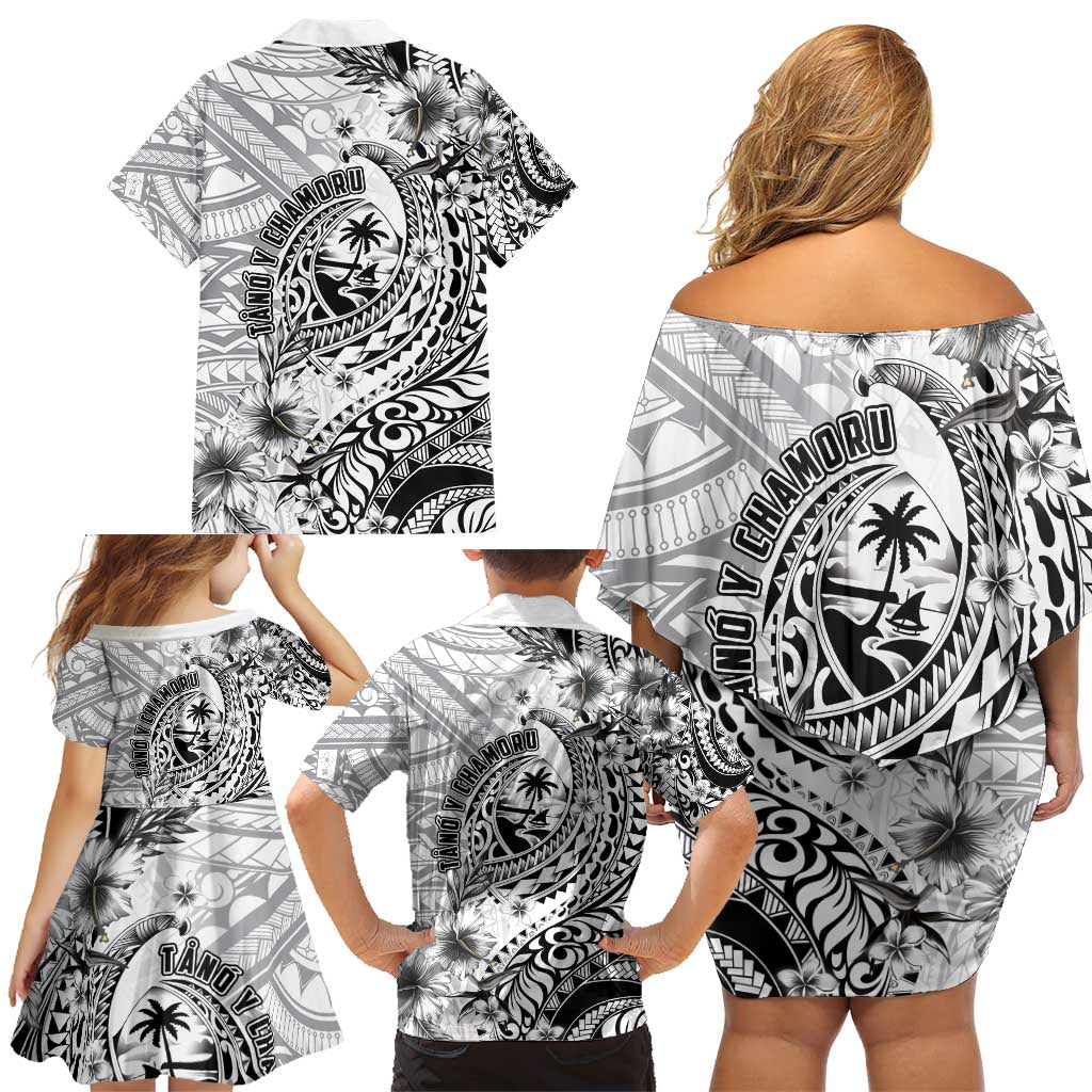 Guam-Land of the Chamorro Family Matching Off Shoulder Short Dress and Hawaiian Shirt Polynesian Tattoo Style Hibiscus and Plumeria Art LT03 - Polynesian Pride