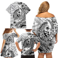 Guam-Land of the Chamorro Family Matching Off Shoulder Short Dress and Hawaiian Shirt Polynesian Tattoo Style Hibiscus and Plumeria Art LT03 - Polynesian Pride