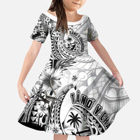 Guam-Land of the Chamorro Family Matching Puletasi and Hawaiian Shirt Polynesian Tattoo Style Hibiscus and Plumeria Art LT03 Daughter's Dress Black - Polynesian Pride