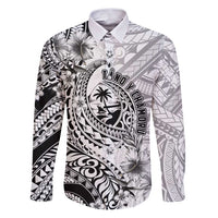 Guam-Land of the Chamorro Family Matching Puletasi and Hawaiian Shirt Polynesian Tattoo Style Hibiscus and Plumeria Art LT03 Dad's Shirt - Long Sleeve Black - Polynesian Pride
