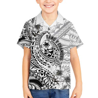 Guam-Land of the Chamorro Family Matching Puletasi and Hawaiian Shirt Polynesian Tattoo Style Hibiscus and Plumeria Art LT03 Son's Shirt Black - Polynesian Pride