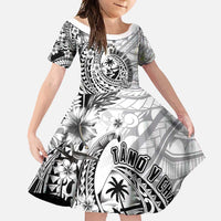 Guam-Land of the Chamorro Family Matching Short Sleeve Bodycon Dress and Hawaiian Shirt Polynesian Tattoo Style Hibiscus and Plumeria Art LT03 Daughter's Dress Black - Polynesian Pride