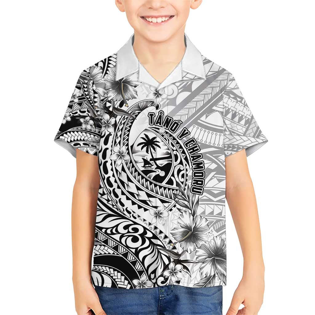 Guam-Land of the Chamorro Family Matching Short Sleeve Bodycon Dress and Hawaiian Shirt Polynesian Tattoo Style Hibiscus and Plumeria Art LT03 Son's Shirt Black - Polynesian Pride