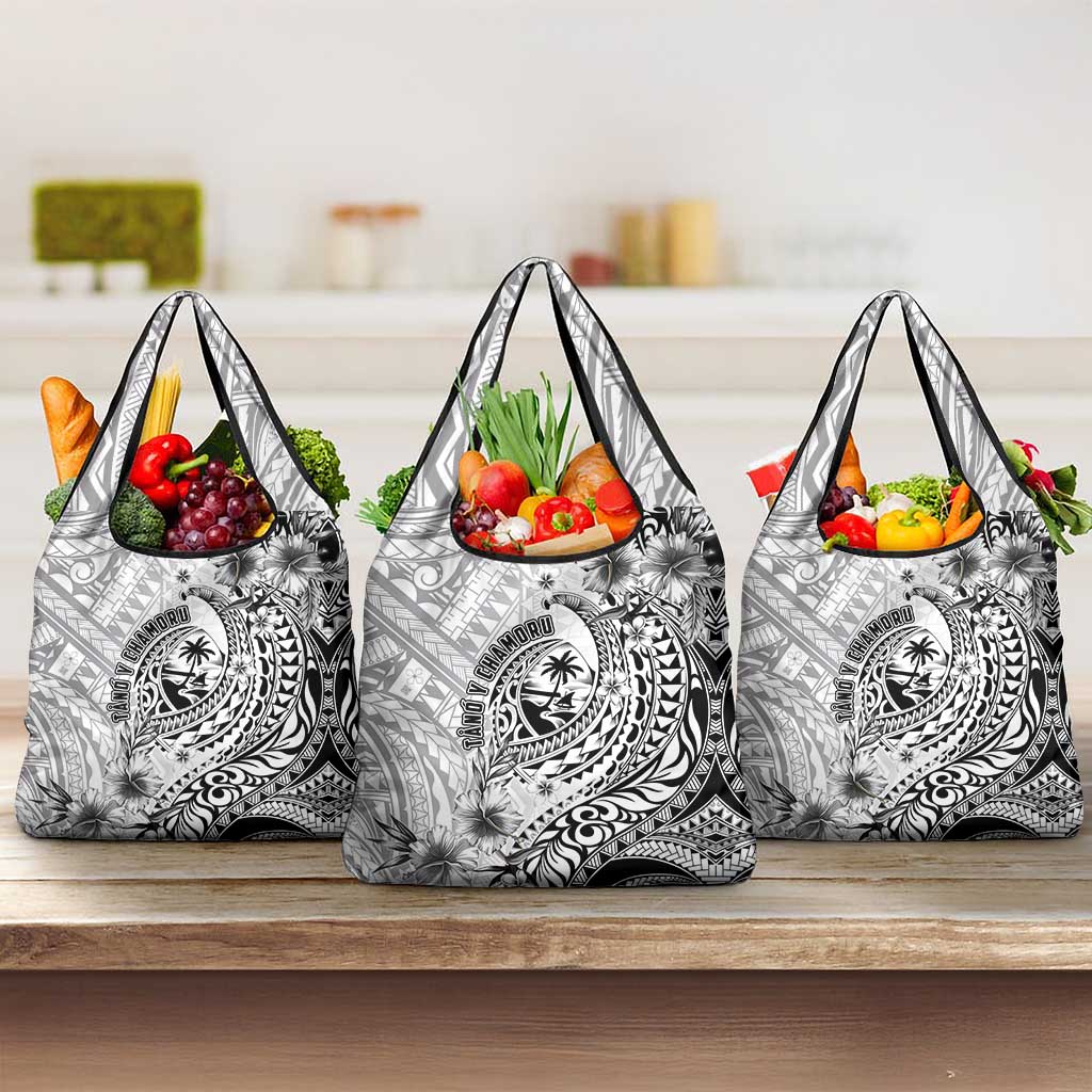 Guam-Land of the Chamorro Grocery Bag Polynesian Tattoo Style Hibiscus and Plumeria Art LT03 3-pack One Size Black - Polynesian Pride
