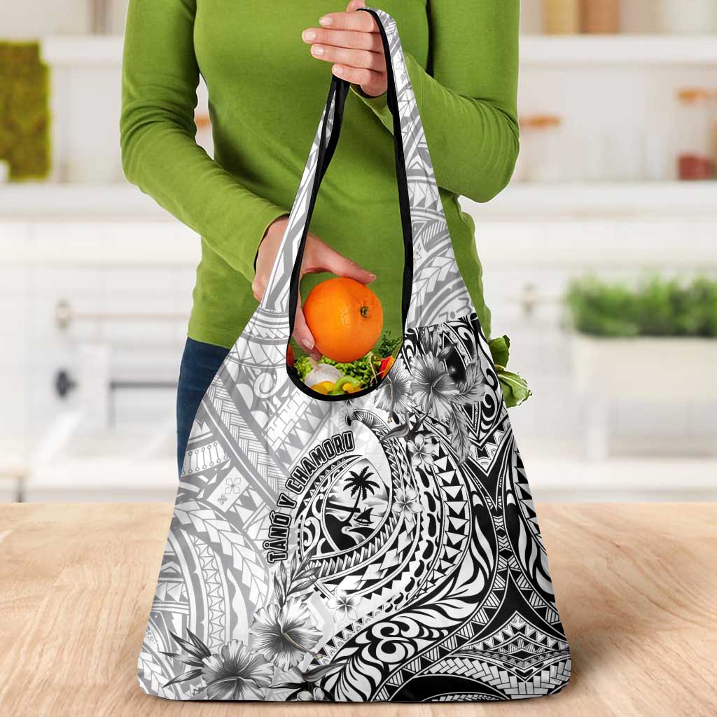 Guam-Land of the Chamorro Grocery Bag Polynesian Tattoo Style Hibiscus and Plumeria Art LT03 - Polynesian Pride