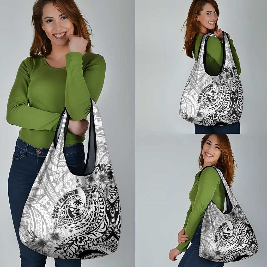 Guam-Land of the Chamorro Grocery Bag Polynesian Tattoo Style Hibiscus and Plumeria Art LT03 - Polynesian Pride