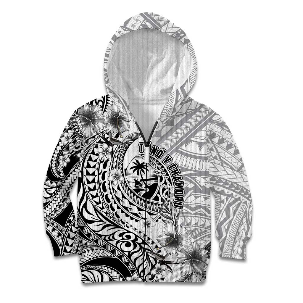 Guam-Land of the Chamorro Kid Hoodie Polynesian Tattoo Style Hibiscus and Plumeria Art LT03 Zip Hoodie Black - Polynesian Pride