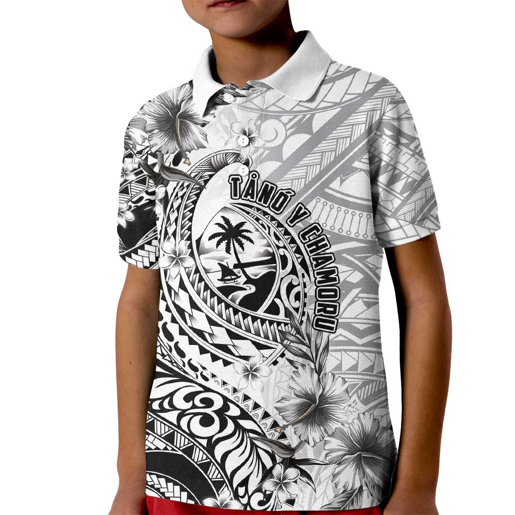 Guam-Land of the Chamorro Kid Polo Shirt Polynesian Tattoo Style Hibiscus and Plumeria Art LT03 Kid Black - Polynesian Pride