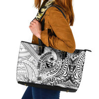 Guam-Land of the Chamorro Leather Tote Bag Polynesian Tattoo Style Hibiscus and Plumeria Art LT03 Black - Polynesian Pride
