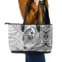 Guam-Land of the Chamorro Leather Tote Bag Polynesian Tattoo Style Hibiscus and Plumeria Art LT03 - Polynesian Pride