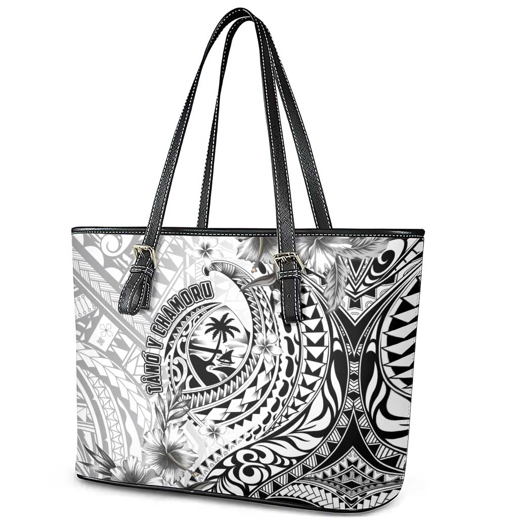 Guam-Land of the Chamorro Leather Tote Bag Polynesian Tattoo Style Hibiscus and Plumeria Art LT03 - Polynesian Pride