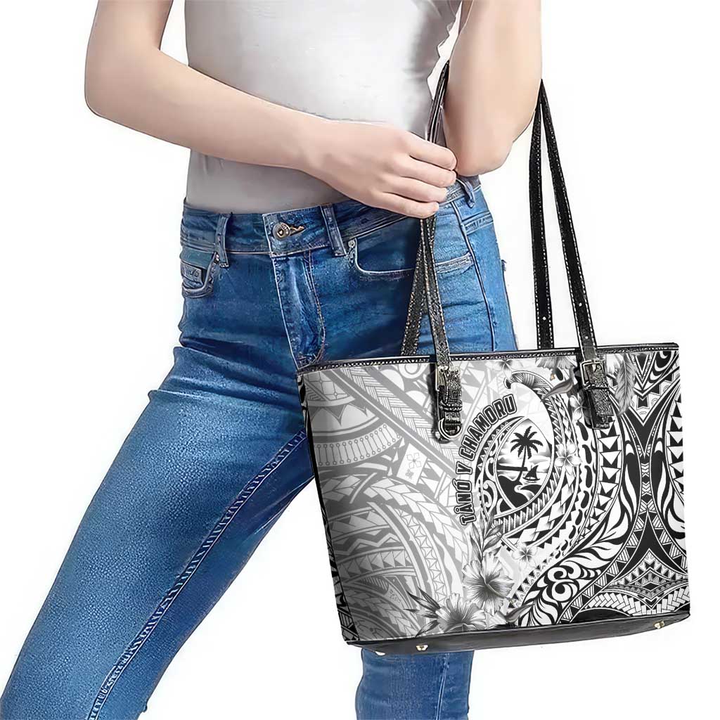 Guam-Land of the Chamorro Leather Tote Bag Polynesian Tattoo Style Hibiscus and Plumeria Art LT03 - Polynesian Pride