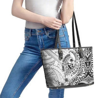 Guam-Land of the Chamorro Leather Tote Bag Polynesian Tattoo Style Hibiscus and Plumeria Art LT03 - Polynesian Pride