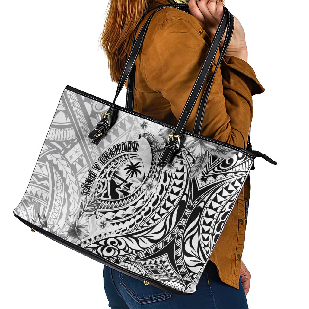 Guam-Land of the Chamorro Leather Tote Bag Polynesian Tattoo Style Hibiscus and Plumeria Art LT03 - Polynesian Pride