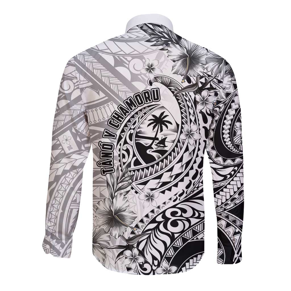Guam-Land of the Chamorro Long Sleeve Button Shirt Polynesian Tattoo Style Hibiscus and Plumeria Art LT03 - Polynesian Pride