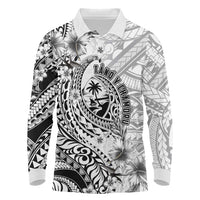 Guam-Land of the Chamorro Long Sleeve Polo Shirt Polynesian Tattoo Style Hibiscus and Plumeria Art LT03 Black - Polynesian Pride