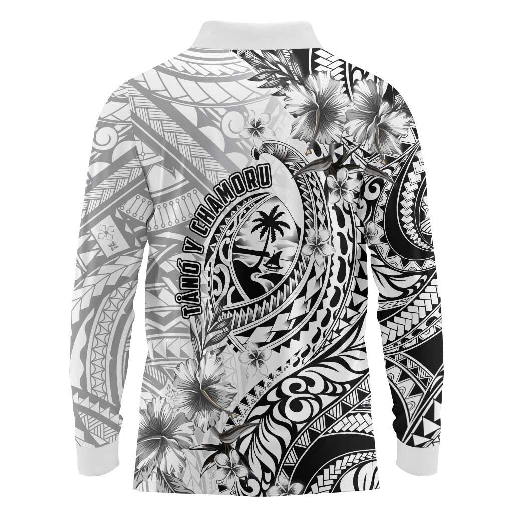 Guam-Land of the Chamorro Long Sleeve Polo Shirt Polynesian Tattoo Style Hibiscus and Plumeria Art LT03 - Polynesian Pride