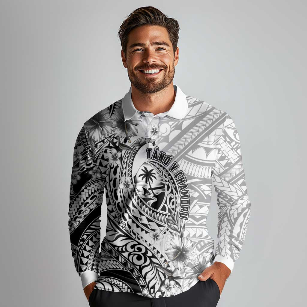 Guam-Land of the Chamorro Long Sleeve Polo Shirt Polynesian Tattoo Style Hibiscus and Plumeria Art LT03 - Polynesian Pride