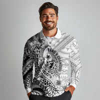 Guam-Land of the Chamorro Long Sleeve Polo Shirt Polynesian Tattoo Style Hibiscus and Plumeria Art LT03 - Polynesian Pride