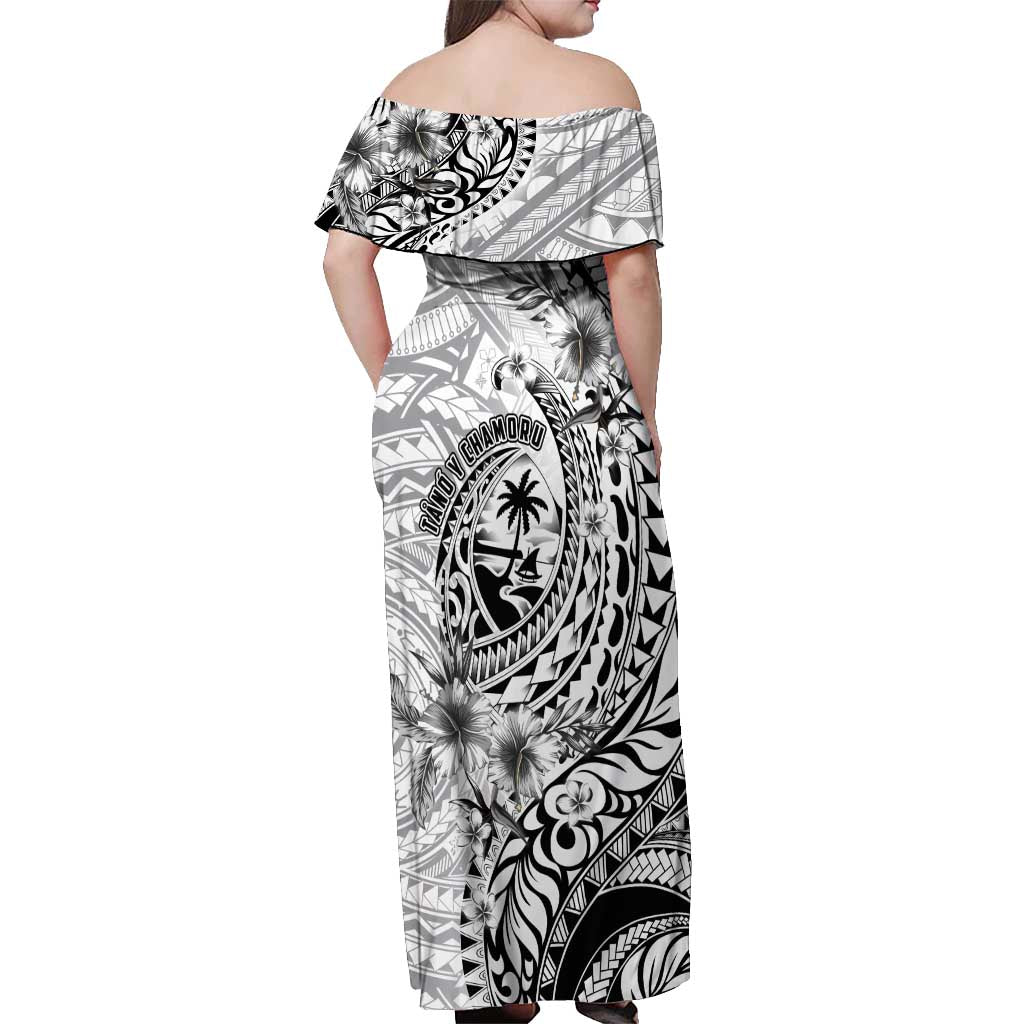 Guam-Land of the Chamorro Off Shoulder Maxi Dress Polynesian Tattoo Style Hibiscus and Plumeria Art LT03 - Polynesian Pride