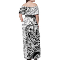 Guam-Land of the Chamorro Off Shoulder Maxi Dress Polynesian Tattoo Style Hibiscus and Plumeria Art LT03 - Polynesian Pride