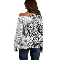 Guam-Land of the Chamorro Off Shoulder Sweater Polynesian Tattoo Style Hibiscus and Plumeria Art LT03 - Polynesian Pride