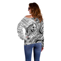 Guam-Land of the Chamorro Off Shoulder Sweater Polynesian Tattoo Style Hibiscus and Plumeria Art LT03 - Polynesian Pride