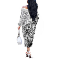 Guam-Land of the Chamorro Off The Shoulder Long Sleeve Dress Polynesian Tattoo Style Hibiscus and Plumeria Art LT03 - Polynesian Pride