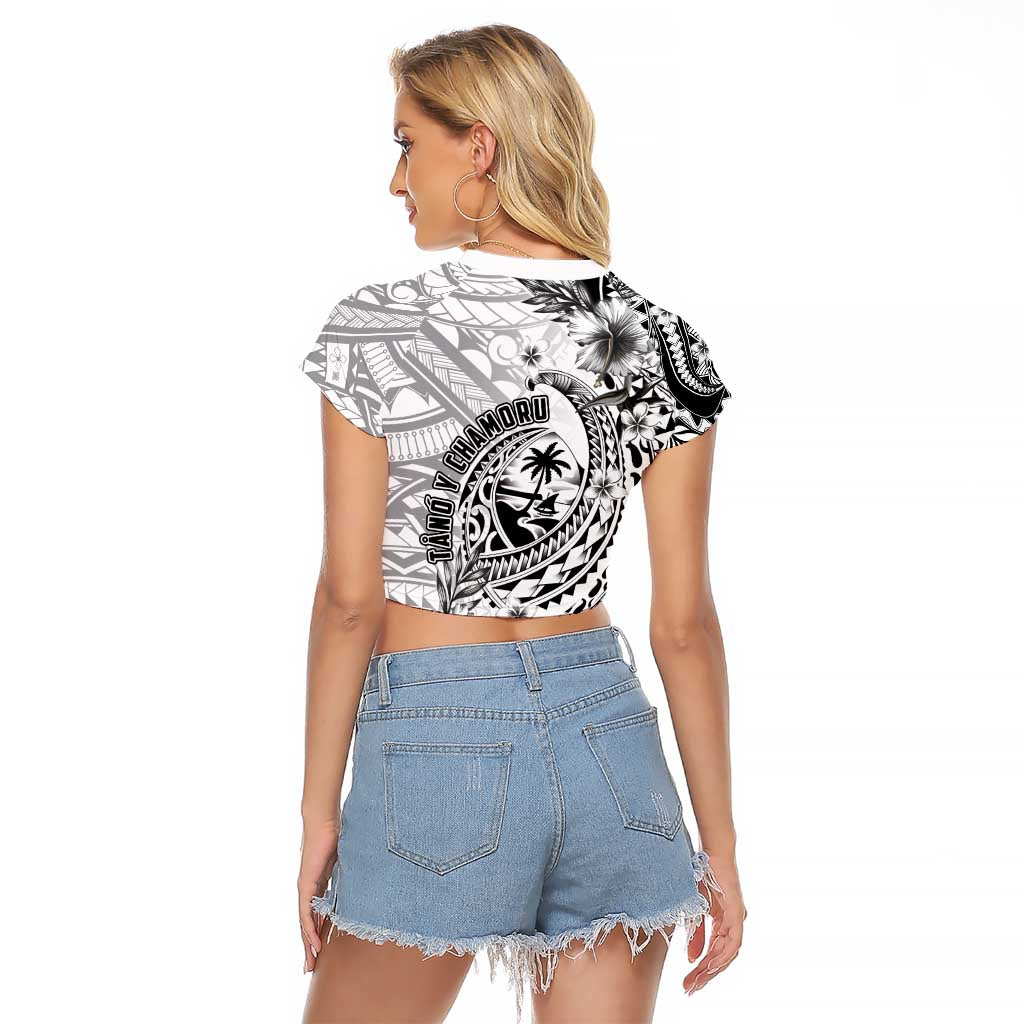 Guam-Land of the Chamorro Raglan Cropped T Shirt Polynesian Tattoo Style Hibiscus and Plumeria Art LT03 - Polynesian Pride