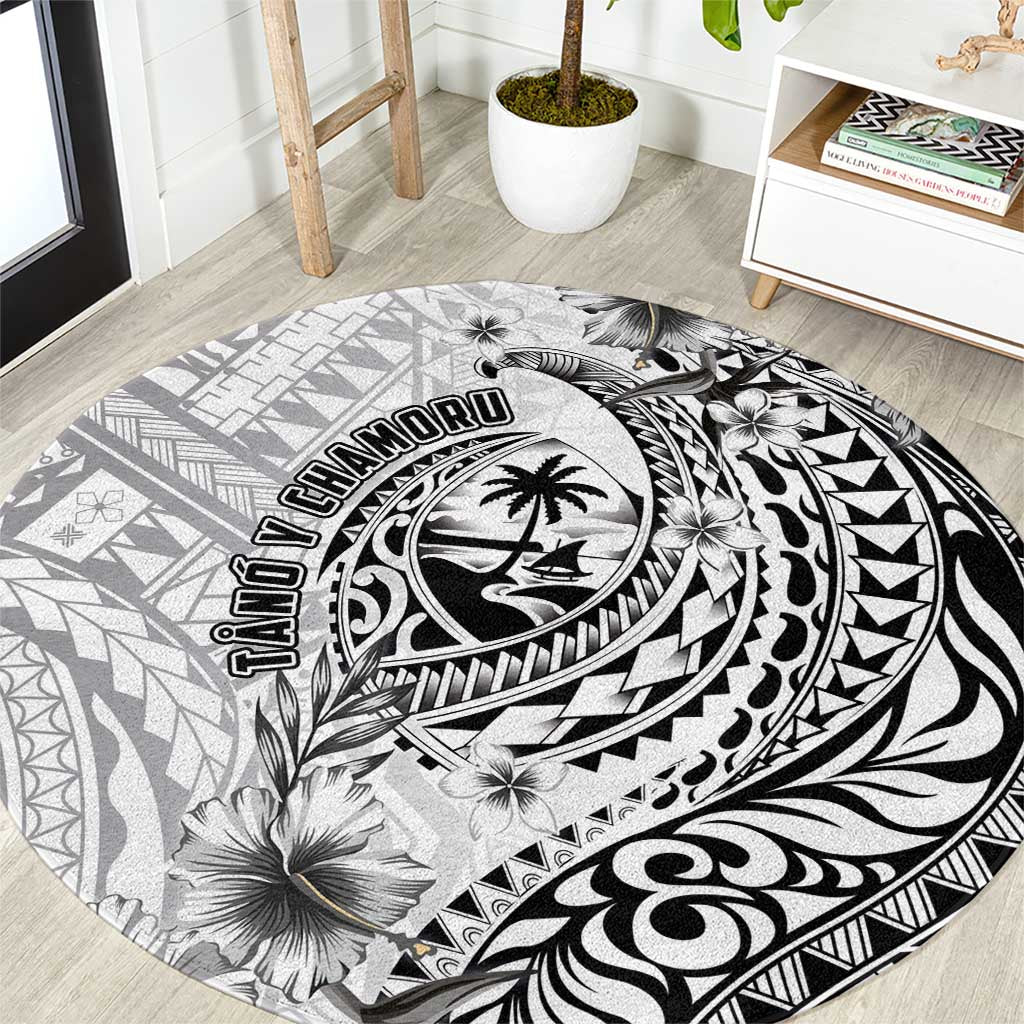 Guam-Land of the Chamorro Round Carpet Polynesian Tattoo Style Hibiscus and Plumeria Art LT03 Black - Polynesian Pride