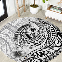 Guam-Land of the Chamorro Round Carpet Polynesian Tattoo Style Hibiscus and Plumeria Art LT03 Black - Polynesian Pride