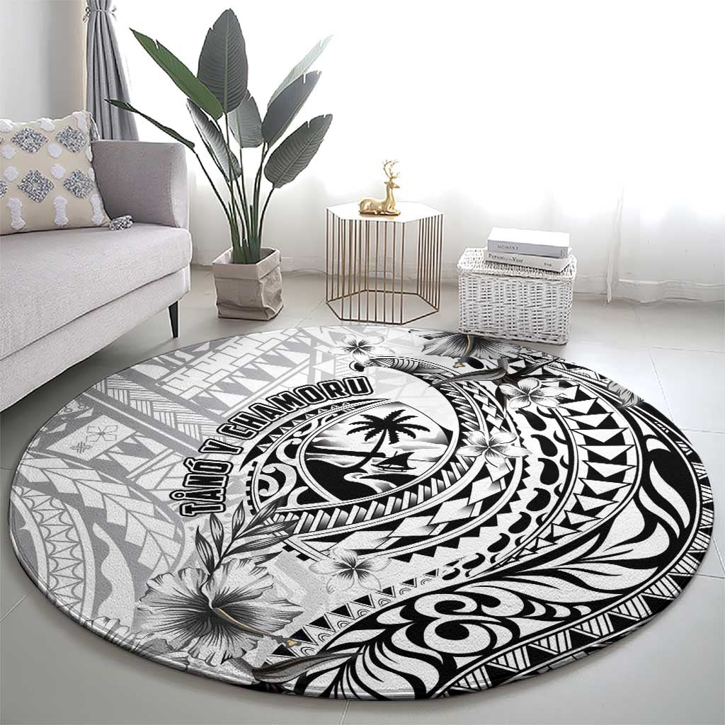 Guam-Land of the Chamorro Round Carpet Polynesian Tattoo Style Hibiscus and Plumeria Art LT03 - Polynesian Pride
